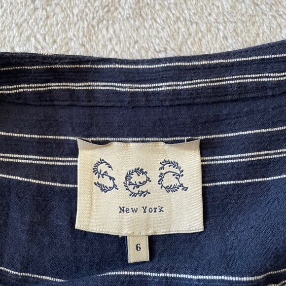 Sea New York Dress 6 Blue Striped Boho Coastal Midi Cottage Peasant Classic - Picture 3 of 14